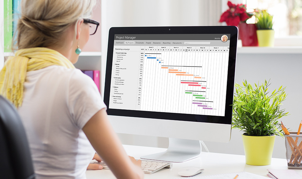 Woman doing project management on computer