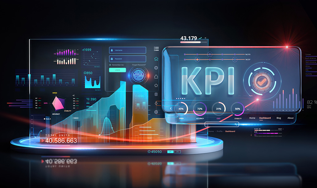 Futuristic computer screens showing data